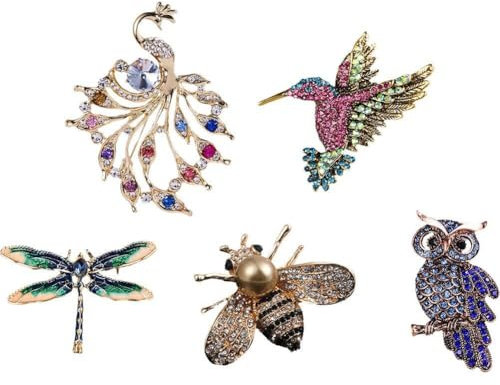 -tier-brosche-set, Pfau, Eule, Libelle, Biene, Anstecker, Anstecknadel, Brosche, Kleidungszubehör Für Hut, Rucksack