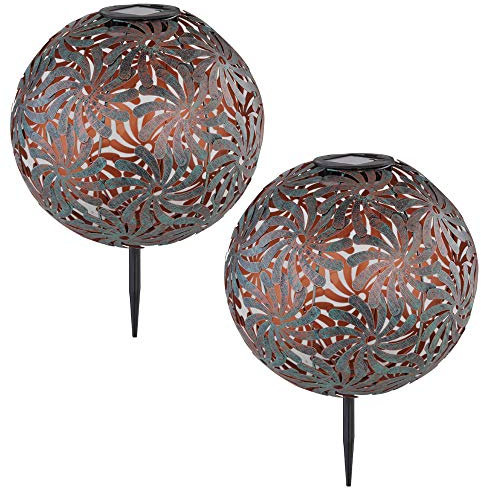 GLOBO 2er Set LED Solar Steck Leuchte Kugel Strahler antik Gold Garten Deko Außen Lampe Erdspieß