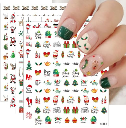 JMEOWIO Nagelsticker Weihnachten 10 Blatt Nail Art Sticker Selbstklebend Nagelaufkleber Winterurlaub Süß Dekoration Nageldesign Zubehör