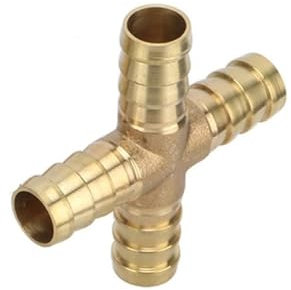 zlj6688 Raccord de tuyau en laiton en forme de croix 4 voies 6 mm 8 mm 10 mm 12 mm connecteur de tuyau cannelé Joint adaptateur de coupleur cannelé en cuivre 1 pièce(12mm)