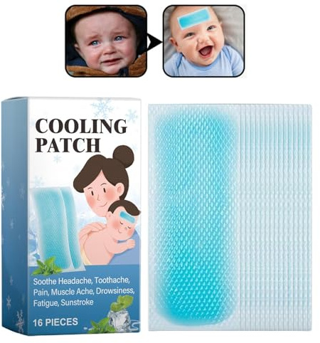 Tiritas refrescantes para niños, 16 hojas de parche para la frente | refrescante, parche de gel para la cabeza que se enfría físicamente suaviza y rápidamente la fiebre