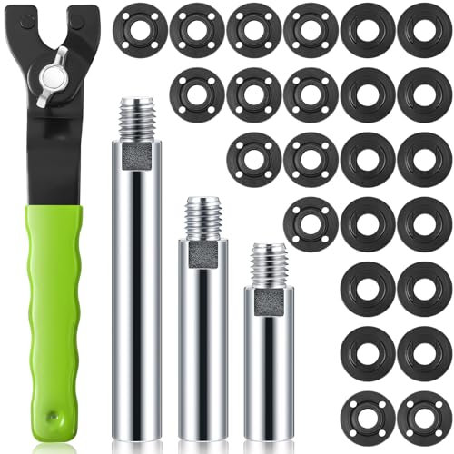 Hicarer 28 Pcs Angle Grinder Nut and Wrench Kit - 5/8-11 Flange Metal Lock Nut Spanner With Extension Shaft Connecting Rod Tool - Compatible With Hitachi Metabo, 3 4 5.5