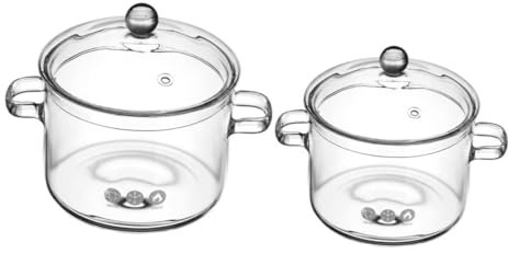 OKUMEYR 2pcs Glass Stew Pots Handles 1350ml 1500ml Heat-Resistant Glass Cooking Pots Lids for Home Kitchen Noodle and Food Stewing
