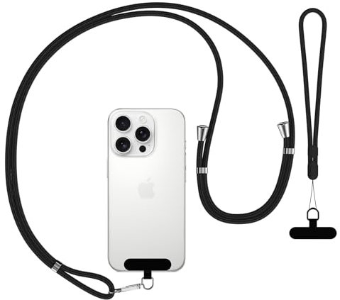 Catena per cellulare universale a tracolla, collare regolabile, cordino da polso, cinturino in nylon compatibile con la maggior parte degli smartphone iPhone 15/16 Samsung S24/S23/A55/A35 ecc