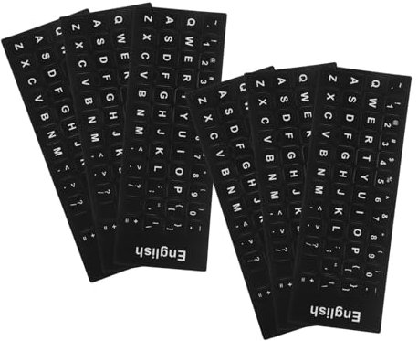 Angoily 6sheets English Language Keyboard Stickers Matte Black Background White Lettering Convenient Replacement Decals for Laptop Computer