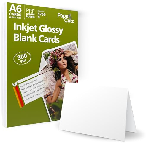 PAPERCUTZ A6 White Blank Cards (300 GSM) (200 Cards), High Gloss Folding Greeting Cards, White Blank Cards for Inkjet Printing, Eco-friendly, Universal for all Inkjet Printers, A5 folded to A6 Card