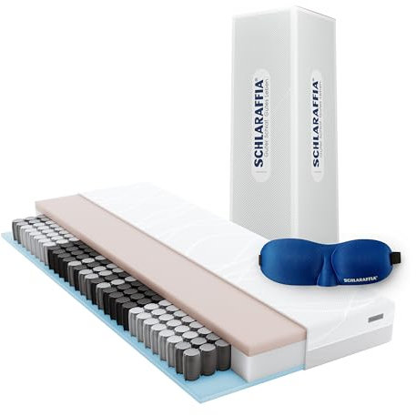 Schlaraffia myNap Taschenfederkern Matratze, 90x200cm mit Schlafmaske: Premium-Qualität 7-Zonen-Komfort Federkern, Härtestufe H3 mittel, Memory Foam Rollmatratze, TÜV Rheinland Qualität, Höhe 18,5 cm