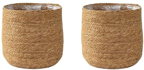 Giwnhvx 2X Blumentopf Seegras - Geflochtener Pflanztopf - Dekorativer Pflanzkorb mit Kunststofffolieneinsatz im Boho Style S