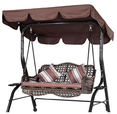 TYBEITAO 600D Hochwertiges,Silberbeschichtetes Oxford-Gewebe Schaukel Dachbezug für Terrasse,Rasengarten,Party Hollywoodschaukel Ersatzdach,Brown-190 * 132 * 15cm