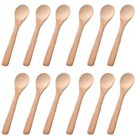 Pack of 12 Small Wooden Spoons Wood Honey Teaspoon Wooden Kitchen Spoons for Spice Condiments, Coffee Tea Sugar Salt Jam Dessert Ice Cream Spoons, 13x3CM