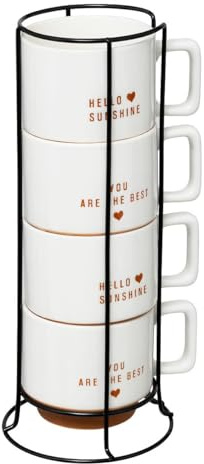 Paris Prix Secret de Gourmet - Lot de 4 Mugs sur Rack Hello 30cl Blanc