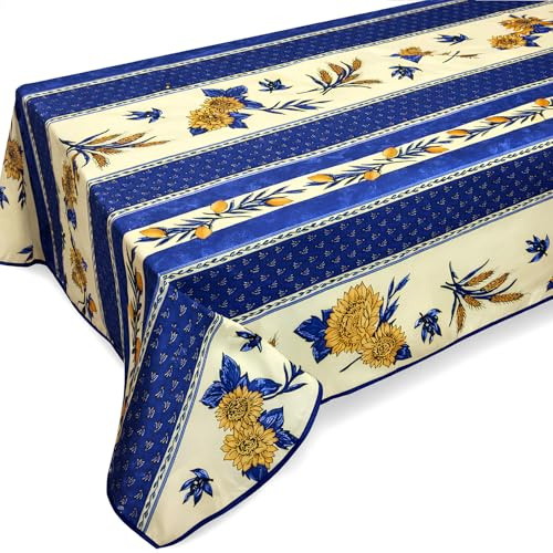 Promo Linge Nappe Anti-Tache Motif Tournesol Abeille – Rectangulaire ou Ronde – Plusieurs Tailles – Infroissable, Facile d’Entretien – Style Provençal pour Cuisine et Jardin (Bleu, 200x150 cm)