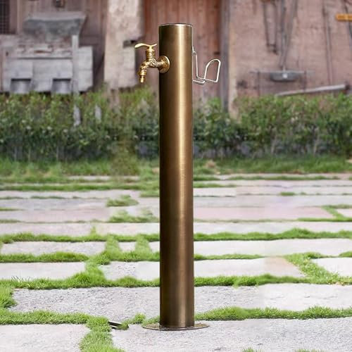 Generico Colonna d'Acqua Verticale da Giardino in Acciaio Inox Anticato - Fontana retrò Indipendente con Rubinetto per irrigazione e Lavaggio, Fontana da Esterno Alta 86 cm
