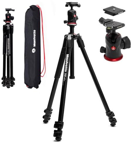 Manfrotto 290XTRA Trípode Cámara Aluminio con Rótula 496, 3 Secciones, 4 Ángulos, Cierres Rápidos, Placa Arca-Swiss, 10 kg, Bolsa, para DSLR, Cámaras sin Espejo y Compactas