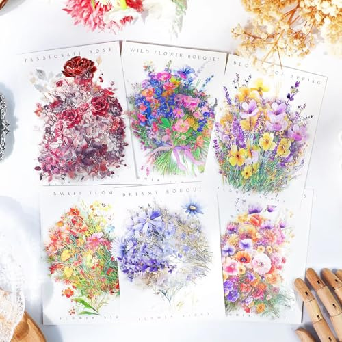96 Blätter Floral Story Scrapbook Stickers Scrapbook Zubehör Vintage Flower Scrapbooking Sticker Aesthetic Blumen Sticker Set Blume Aufkleber Blumen Deko Bastelpapier für Fotoalbum Journaling Zubehör