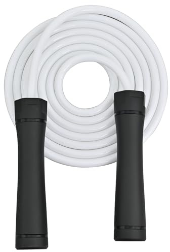 Weighted Jump Rope for Men & Women - 1LB Heavy Adjustable Skipping Rope, 10mm PVC with Ball-bearing for Speed, Cardio, Boxing, CrossFit - Tangle Free, Home & Gym Workout Fitness, White