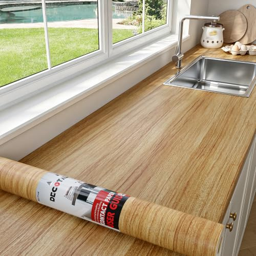 Decotalk Klebefolie Küche Holzoptik Hellbraun Arbeitsplatte Folie 40X500cm Möbelfolie Selbstklebende Deko Folie Vintage Arbeitsplatte Küchenfolie Küchentapeten Küchenarbeitsplatte Wasserfeste