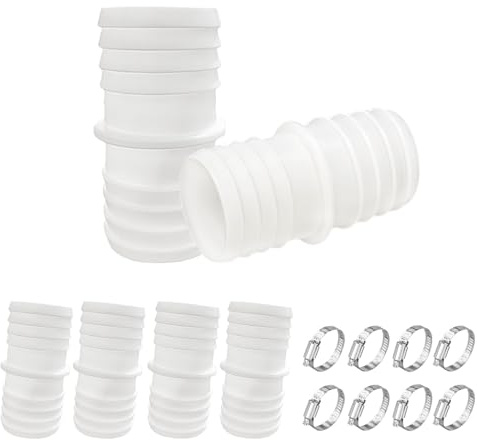 KLINNA Lot de 4 raccords de tuyau pour tuyau de piscine de 38 mm ou 38 mm - Avec colliers de serrage en acier inoxydable - Double embout en plastique pour raccordement à la pompe et au robinet d'arrêt