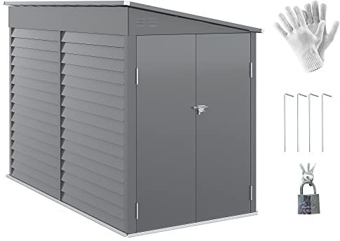 Outsunny 5 x 9ft Galvanised Metal Garden Shed with Foundation Kit, Outdoor Lean-to Shed, Tool Storage House with Lockable Doors, Gloves and 2 Air Vents for Patio, Garden, Grey