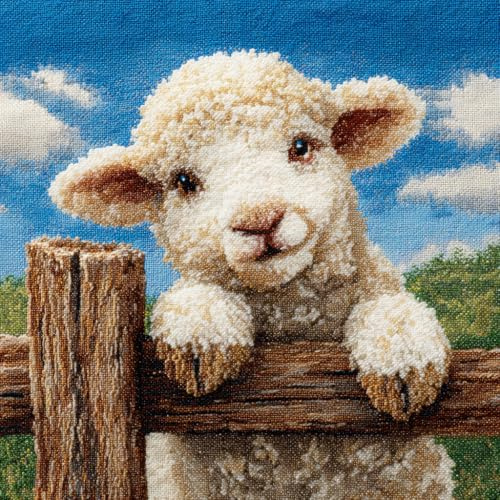ASONGLINGO Kissen Knüpfen Set Tier Schaf Knüpfkissen-Sets,Kreuzstich Knüpfkissen Zum Selber knüpfen Kissen Set,Knüpfpackungen Für Anfänger 43x43cm