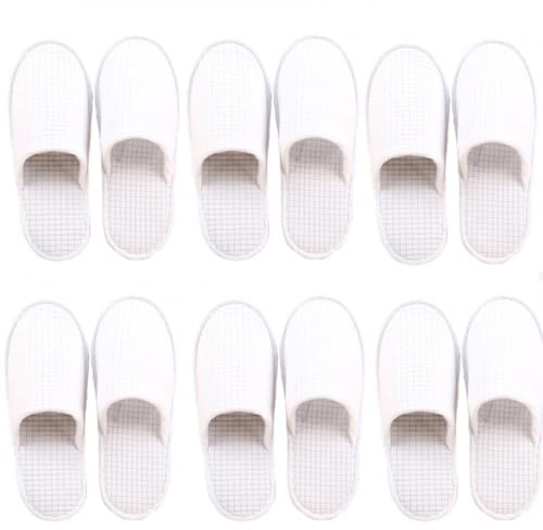 BoqiBoqi 6 Pairs Disposable Slippers Guest Spa Slippers Washable Reusable Hotel Slippers (white, Adult, Men, One Size, Alpha, US Footwear Size System, Wide)