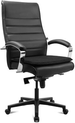 TOPSTAR Living Chairs Basic 30 Bürostuhl Echtleder Schwarz – Ergonomischer Drehstuhl mit Lordosenstütze, Air+ Sitzkissen, Kniematik-Wippmechanik, GS-geprüft, Made in Germany