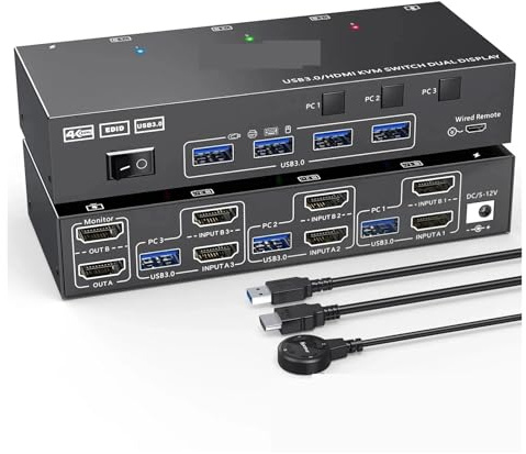 Dual Display USB 3.0 Dual Monitor KVM Switch Simulation EDID Extended Display Switcher for 3 Computer teilen sich 2 Monitore Erweiterte Kompatibilität