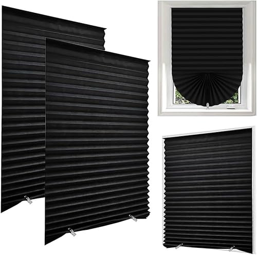 Lotvic 2 Pack Temporary Blinds, 90x180CM Stick on Blinds, Easy to Cut and Fit, No Drill Blind for Windows, Door, Kitchen, Bathroom, Bedroom Blackout Thermal Privacy Protection (Black, Light Filtering)