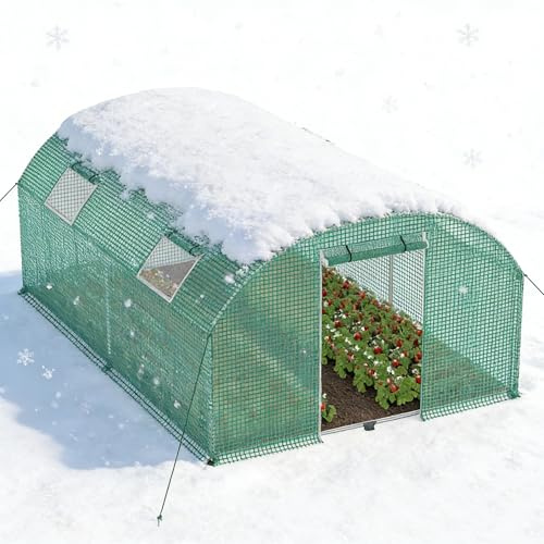 PEILU 12㎡ Frostskydd, trädgårdsväxthus av stål, ram 3 x 4 x 2 m HDPE-folieväxthus med 4 insektsskyddsgaller fönster och dörr, gångbart växthus, trädgård, övervintringstält för växter