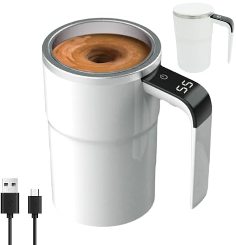 GMTEO Selbstrührende Tasse, Elektrischer Automatischer Selbstrührung Kaffeebecher Edelstahl 380ML Automatic Magnetic Stirring Coffee Mug, USB Kaffeetasse Intelligente Kaffeetasse (Weiß)