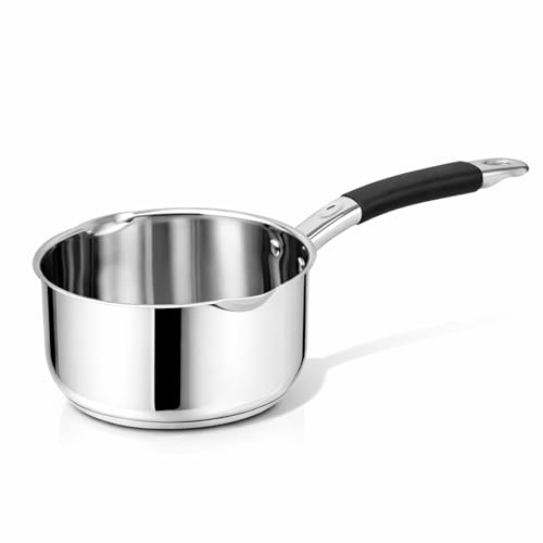 HOMSMYTH Stainless Steel Milk Pan with Pouring Lips – 16cm 1.5L Capacity | Induction-Compatible Milk Pan with Heat-Resistant Handle | Premium Small Saucepan for Gas, Electric & Ceramic Hobs (18cm)
