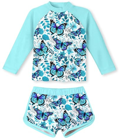TUONROAD Girls Swimming Costume Long Sleeve UV Protection Swimwear Two Piece Swimsuit for Kids 9-10 Years