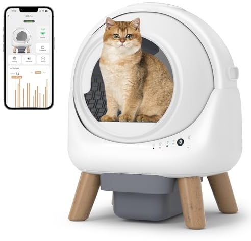 Katzenklo Selbstreinigend mit App-Steuerung,Vier Sicherheitssensoren,Sofort sauber,geruchsneutraler selbstreinigende Katzentoilette,65L automatisches Katzenklo,für Reisende Familien(Weiß)