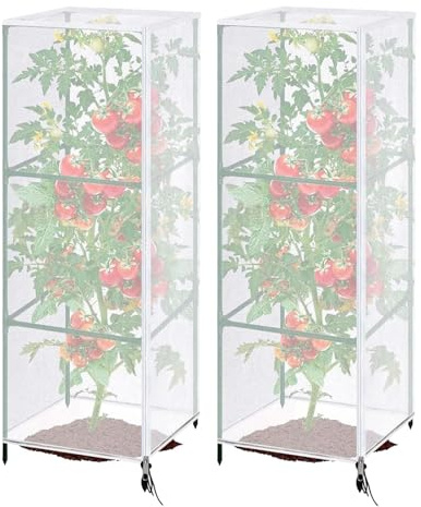 Filet Anti Oiseaux Cages à Tomates de Jardin, Filet Anti Insectes pour Potager avec Fermeture Éclair, Réutilisable pour Plantes, Maille PE, Filets pour Jardin pour Fruits, Légumes, Fleurs (2PC)