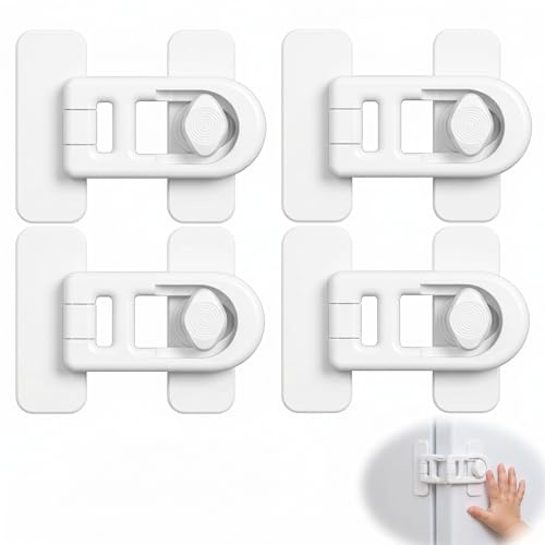 4 Pezzi Blocca Cassetti per Bambini, Lucchetto Armadietto e Frigorifero, Chiusura di Sicurezza Universale Senza Fori per Ante Mobili, Finestre e Armadi, Protezione Casa, Bianco