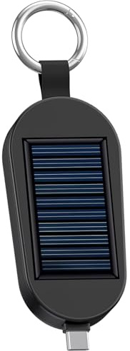 Batterie Externe Solaire Porte-clés, Chargeur Portable Mini Type-C 2000 mAh, Power Bank d'urgence avec connecteur USB-C intégré, Anneau en métal, 8,5 x 4,2 x 1,6 cm pour téléphone et Montre connectée