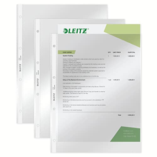 Leitz Super Premium Prospekthüllen-Set, 10 Stück, A4 Format, Glasklar mit glänzender Oberfläche, Obere Öffnung, 0,08 mm PVC-Hartfolie, 47343000, transparent