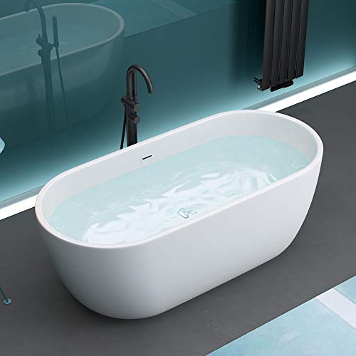 Mai & Mai Freistehende Badewanne aus Acryl 170x80cm Weiß | Oval Standbadewanne inkl. Push-Open Ablaufgarnitur Vicenza518-OA
