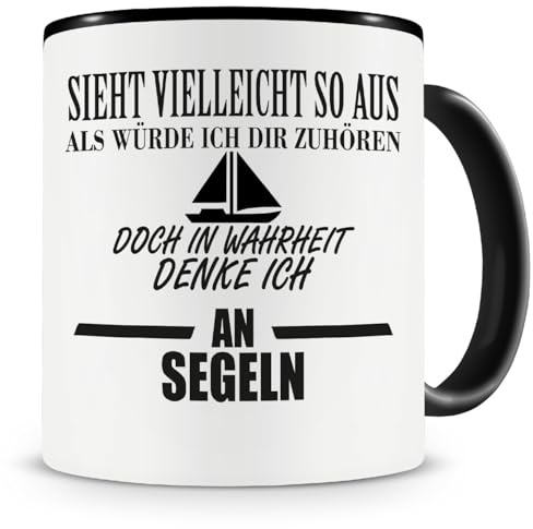 Samunshi® Ich denke an Segeln Tasse Kaffeetasse Teetasse Kaffeepott Kaffeebecher Becher 300ml schwarz