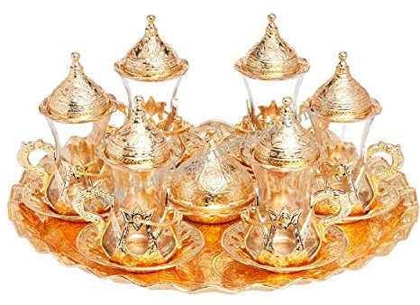 (Juego de 6) turco tradicional – juego de vasos para té (soportes de platillos oro Set dorado
