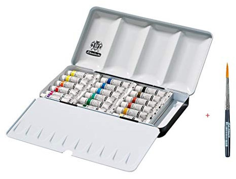 Schmincke Aquarell-Set aus Metall, 18 x 5 ml Tuben mit Pinsel, Serie Da Vinci 943, Kunstfasern
