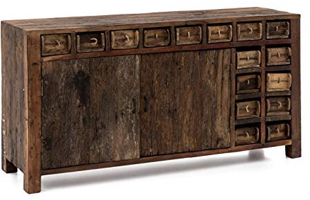 Woodkings® Sideboard Madurai mit Türen Altholz rustikal Anrichte Unikat Design Kommode braun Ziegelform massiv Holzmöbel