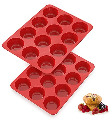 SILIVO Silicone Muffin Pans Nonstick 12 Cup(2 Pack) - 2.5 inch Silicone Cupcake Pan - Silicone Baking Molds for Homemade Muffins, Cupcakes and Egg Bites - 12 Cup Muffin Tin