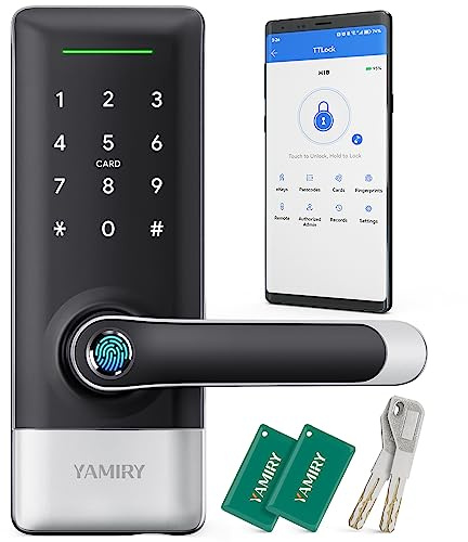 Nyckellöst dörrlås, Yamiry smart lås för ytterdörr, dörrlås med fingeravtryck, knappsats, dörrlås med handtag, digitalt dörrlås, koddörrlås, APP-kontroll automatisk dörrlås för hem