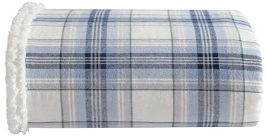 Eddie Bauer - Throw Blanket, Cotton Flannel Home Decor, All Season Reversible Sherpa Bedding (Edgewood Plaid Blue, Throw)