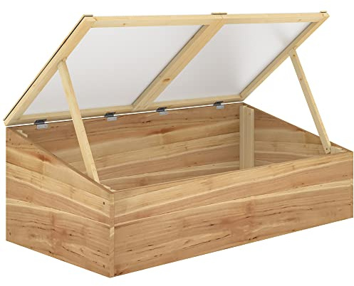 Outsunny Invernadero de Madera Huerto Urbano Vivero Casero con Doble Tapa de Policarbonato Abatible para Cultivo de Plantas Huerto Jardín Terraza Patio Exterior 100x50x36 cm Natural