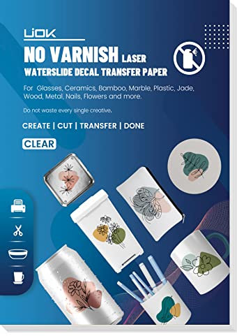 UIOK Wasserschiebefolie Klar Wasserschiebefolie Laserdrucker 15 Blatt X A4 Wasserschiebefolie Kerzen DIY Wasser Decal Abziehbild, Nassschiebefolie für Keramik, Glas, Metall, Kunststoff, Tassen
