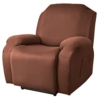 FANSU Stretchhusse für Relaxsessel Komplett Sesselschoner für Recliner Chair, Einfarbig Sesselbezug mit Taschen Wohnzimmer Elastisch Bezug für Fernsehsessel (Braun, 1 Sitzer)