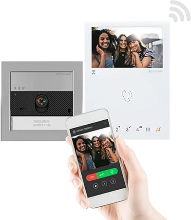 Comelit Kit Interphone Ultra und Mini Mains libres WiFi Simplebus 2 - KVU8190W - Smartes Video-Türsprechsystem mit WiFi und Kompatibilität zu Alexa