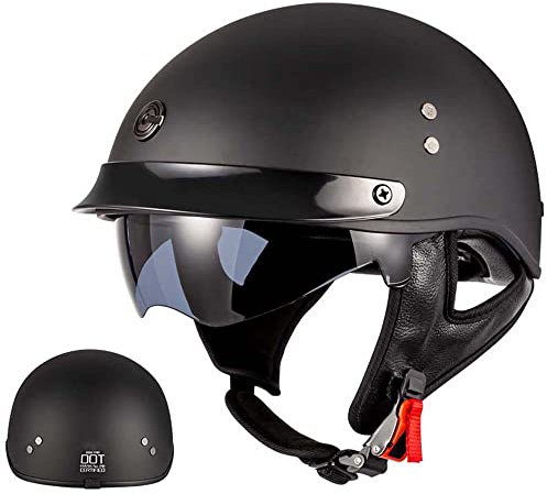 WEITY Halber Motorradhelm, glasfaserverstärkte Kunststoffschale, offene Sonnenblende, Schnellverschluss, ECE geprüfter Halbhelm für Männer und Frauen (Schwarz,XXL)